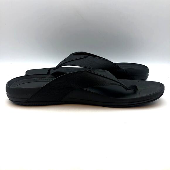 Kuru Mens KALA Flip Flop Sandals Size 12 Jet Black Leather NIB - Picture 2 of 9